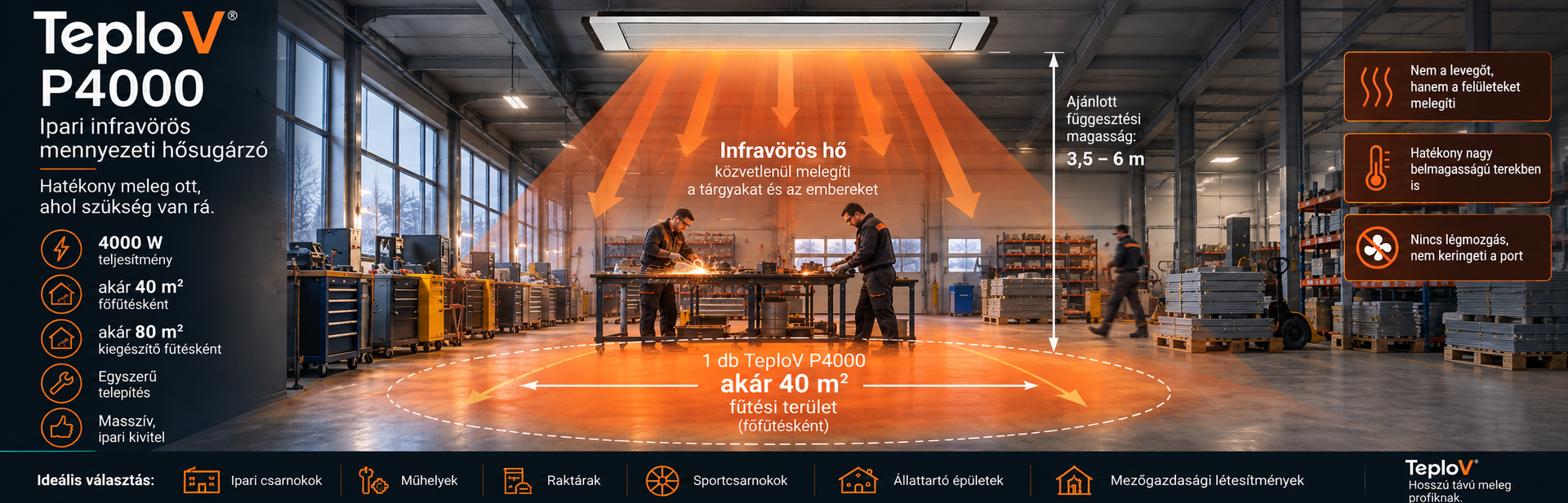 Csarnok és terasz fűtés (infra sötétsugárzók)